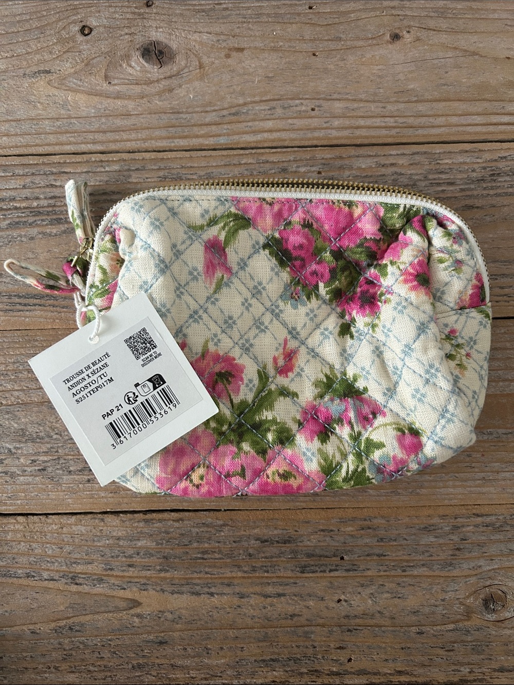 NWT Sezane x Andion Floral Quilted Make-Up Bag